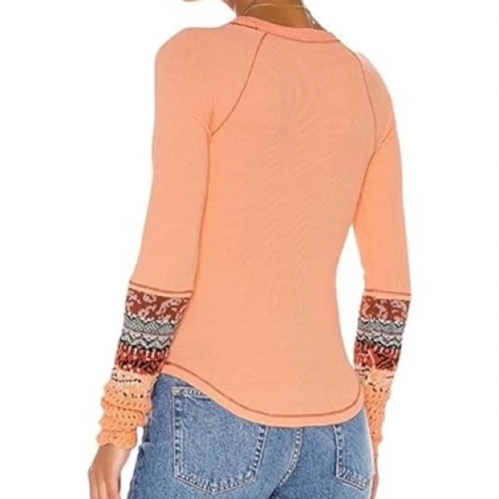 Free People in The Mix Cuff Thermal Top Desert Orange Combo Size Small